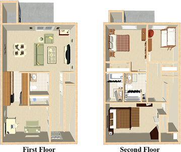 Three bedroom two and a half bath townhome floor plan