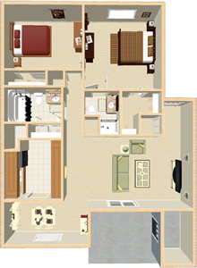 Two Bedroom / One and 3/4 Bath - 950 Sq. Ft.*