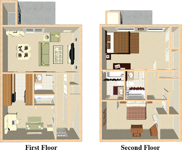 Two Bedroom / Two and 1/2 Bath - Townhome - 1,200 Sq. Ft.*